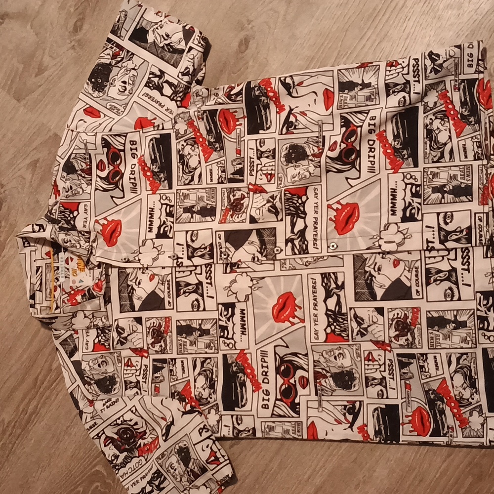 Mens Large Drill Clothing OH SNAP button down Silk like stretch Short Slevee